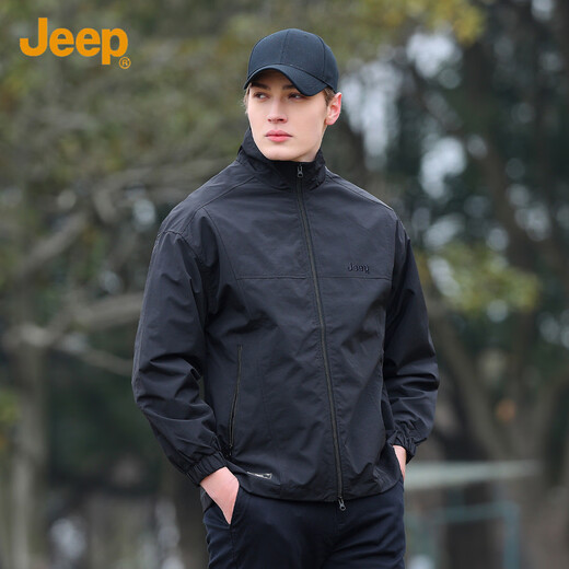 JEEP吉普男士外套时尚潮流百搭立领户外休闲运动夹克男 黑色 XL 