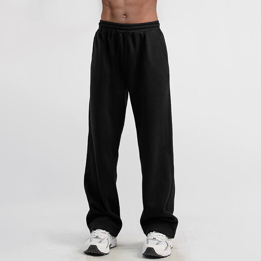 Dingfengbaoluo American casual pants men's autumn straight solid color heavy loose wide-leg long pants KS09 black 2XL