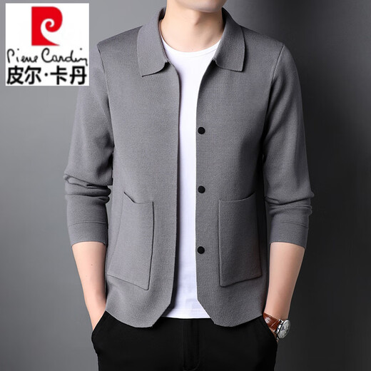 Pierre Cardin Herrenjacke verdickte Visiten-Strickjacke Long Sleeve Cardigan Jacke Herumn Casual Revers Männer Rice Grey Hyx-A020W 4xl 190 [geeignet für Gewicht 170-180 Jin [Jin gleich 0,5 kg]]