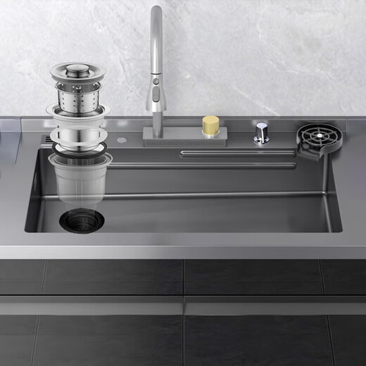 
Frestec embedded multi-function integrated sink disinfection storage cabinet 138L large capacity all-in-one kitchen smart home appliance large single slot upgrade Feiyu Waterfall [1050 wide] pull hot and cold water faucet-sink disinfection cabinet
