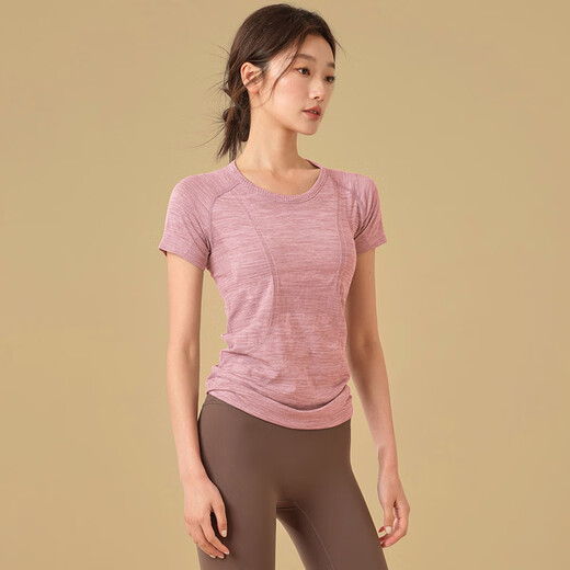 LULUUVTTOH Round Neck Slim Yoga Wear Women's Sports Top Slimming Breathable Running Quick-Drying Fitness Pilates Short Sleeve Haiyueyan M
