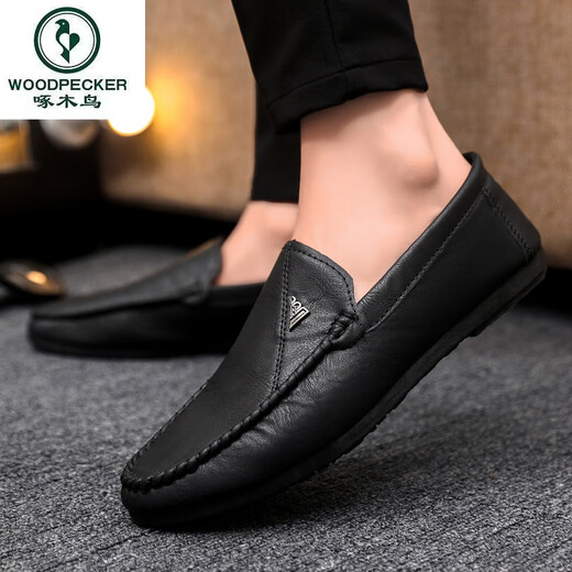 
Woodpecker black men's beanie shoes men's spring one-legged formal soft sole breathable loafers men's 2025 new British style YL-D829 brown 40