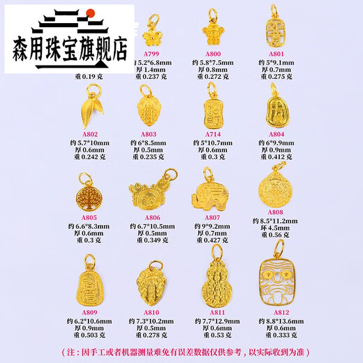 Sen uses 18k gold heart-shaped God of Wealth Tai Sui Gourd Bafanglai Cai Pendant pendant diy jewelry bracelet necklace clavicle pendant leaves/single piece (A802)