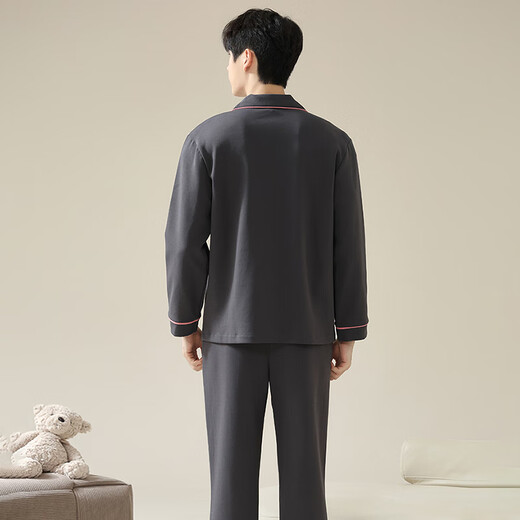 LangSha pajamas couple wear for one man and one woman spring and autumn pure cotton long-sleeved cartoon casual wearable 100% cotton home wear 8039 couple M female + XL male