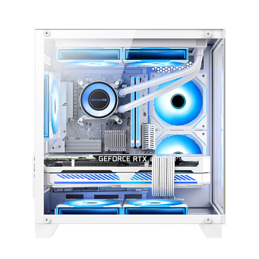 Huntkey S900 Sandstorm Panoramic Edition Sea View Room Chassis Desktop Computer Case (Double-sided tempered glass/left and right partitions/240 water cooling/7 fan positions/M-ATX motherboard) S900 Sandstorm-Full View Edition-White + 5 Prism 4Pro Fans