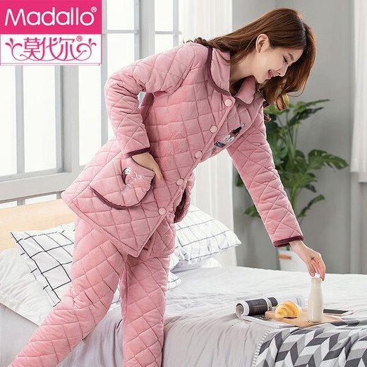 Modal pajamas for women in winter thickened and plush three-layer cotton warm autumn and winter flannel women can wear home clothes set W4 R9858-1 orange red medium length hat M (160)