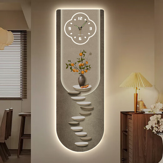 Kleine Maluhr Moderne Licht Luxus -Eingangsdekoration Maluhr Wanduhr Wohnzimmer Beleuchtung Zifferblatt Corridor Treppe Ecke Hintergrund Wandhänge Malerei DQ6210 [Dial Plus Licht - Plug -in -Modell] 35 Zoll [30*90 cm]