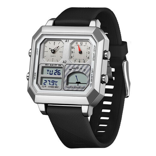 OFNS [Schulsaison] Electronic Watch Wecker Luminous Multifunktionaler Sportwaterierter Wachungsgeburtstagsgeschenk S6210. Schwarz Silber