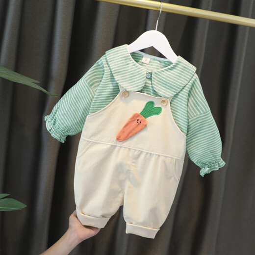 G.DUCKKIDS小黄鸭童装女童套装春秋款儿童背带裤套装洋气宝宝衣服休闲两件套 胡萝卜橘色 90 建议80-90cm1岁-1岁半cm