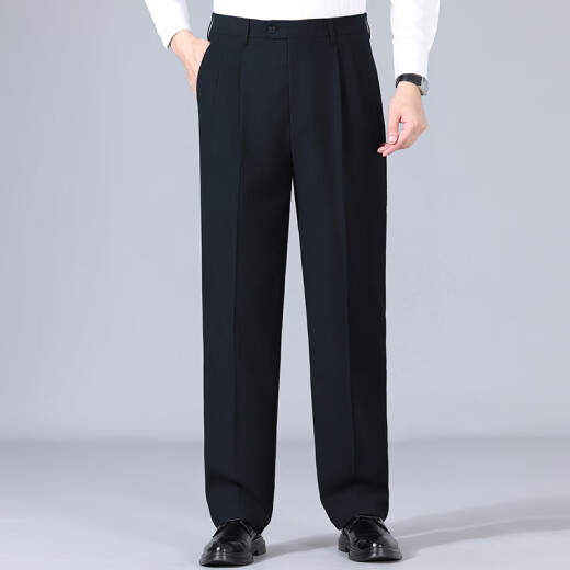 Pantalones de hombres de seda de morera de alta gama sin planchar el verano delgado de papá recto delgado delgado pantalones de patas anchas de doble pliegues (2603 delgada doble plisado) 34 [Circunferencia de la cintura 2 pies 7]