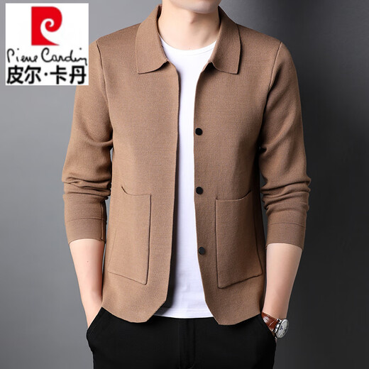Pierre Cardin Herrenjacke verdickte Visiten-Strickjacke Long Sleeve Cardigan Jacke Herumn Casual Revers Männer Rice Grey Hyx-A020W 4xl 190 [geeignet für Gewicht 170-180 Jin [Jin gleich 0,5 kg]]