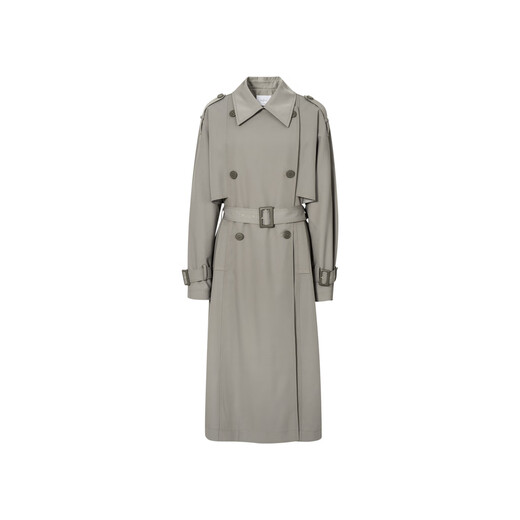 Evely [klassische Fortsetzung] Mint Mambo altmodische Struktur-Sensing-Doppelbrust-Long Windbreaker-Jacke für Frauen New Style Pearl Grey M 120-135jin [Jin ist 0,5 kg]