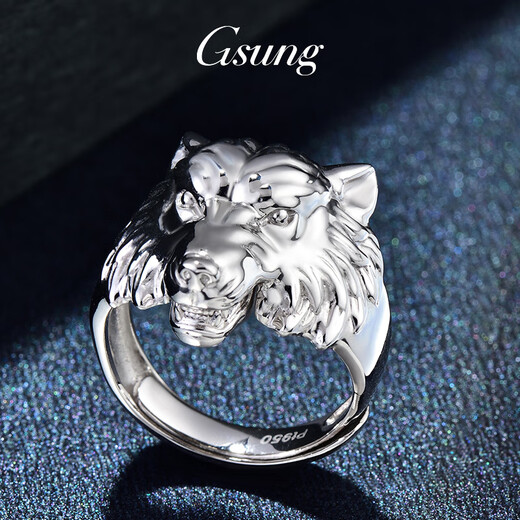 GsunG platinum PT950 ring cold style men's domineering pure platinum wolf ring niche retro versatile wolf head ring. Priced by gram, please contact customer service before bidding.
