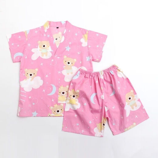 Shantou Lincun steaming suit for children 3 to 6 years old, baby and children's steaming suit, cotton bathing suit for boys and girls, cartoon pajamas, home clothes, bear wearing overalls XS