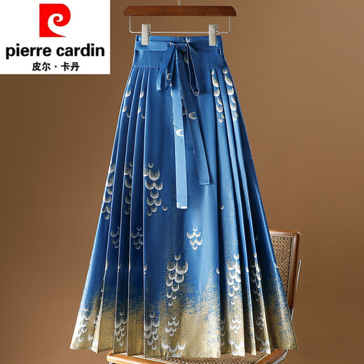 皮尔卡丹（pierre cardin）新中式国风马面裙女春春秋2025一片式长裙汉服遮胯百褶半身裙针织 9893黑色 均码