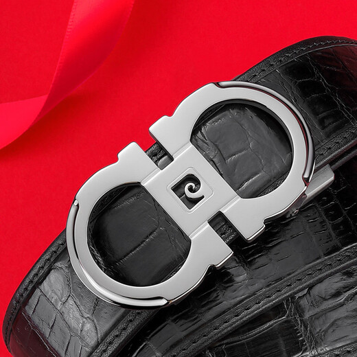 Pierre cardin [Light luxury crocodile leather] belt for men's genuine leather belt automatic buckle versatile belt Valentine's Day gift for boyfriend black 115cm