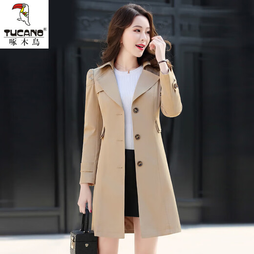 Woodpecker high-end windbreaker jacket for women 2024 spring and autumn new fashion Korean style mid-length slim slim temperament versatile top Khaki M 90Jin Jin is equal to within 0.5 kg