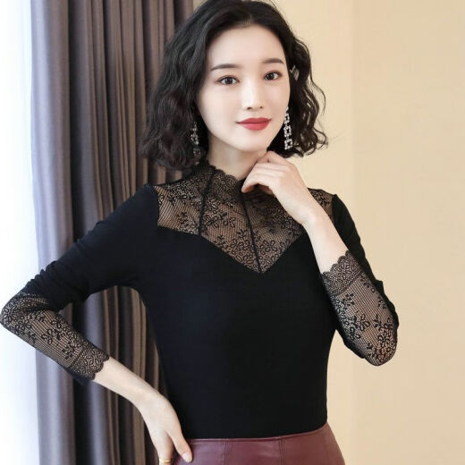 雅鹿正品保障基础打底衣女上衣2025秋冬新款女装小衫修身内搭显瘦百搭 7027黑 波点多边形领长袖 均码 （90斤-130斤）