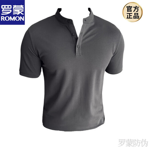罗蒙（ROMON）商务亨利POLO.衫半袖男士夏季高质量痞帅风健身收袖口正肩短袖T恤 黑色 M