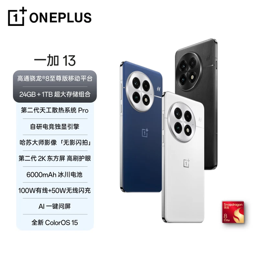 一加 13 高通骁龙 8 至尊版 6000mAh 冰川电池 旗舰影像 OPPO AI游戏5G手机 白露晨曦 12GB+256GB