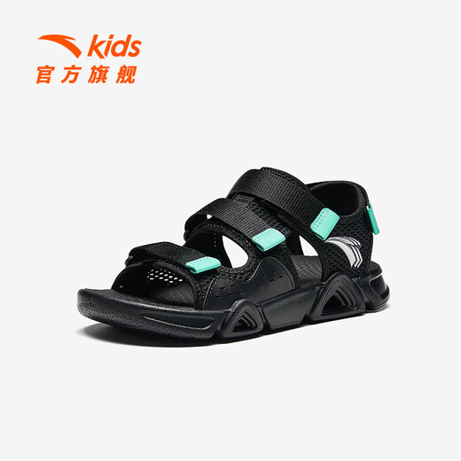 ANTA children's sandals, boys' shoes, 2026 summer new style, arch cross-sea Velcro outdoor beach shoes, one-leg black/raccoon green-1 34 size
