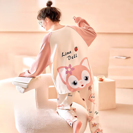 Langsha 2025 Neue Pyjamas für Frauen im Frühjahr und Herbst im Sommer langärmeliges lässiges und niedliches Cartoon-Heimkleidungskleidungskleidung für Außenbereiche 673B M (empfohlene Höhe 161-167 C, Empfohlener Körper
