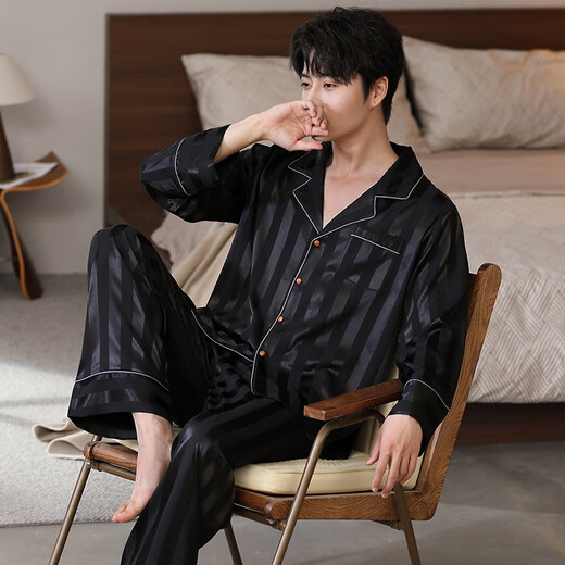 鹿好睡衣男士秋季开衫长袖冰丝男款家居服秋天凉感套装可刺绣礼物 Q9901* L