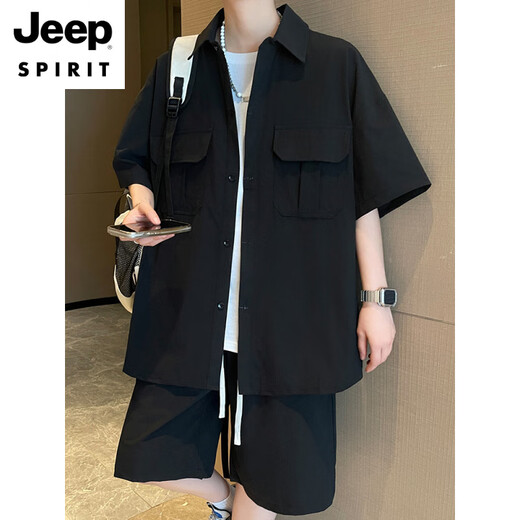 JEEP SPIRIT Summer Ice Silk Short Sleeve Shirt Men's Set 2025 New Casual Shirt Summer Wear with a Complete Set of Clothes 6628 meters white XL About 120~145Jin [Jin equals 0.5 kg] Can be worn
