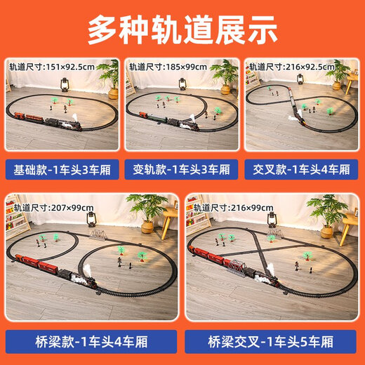 Chuangjingyi eligió los juguetes de tren con túnel de pista Control eléctrico de control eléctrico para niños Juguetes de tren de tren de vapor retro Tipo de transmisión de transmisión Cross -sweam [92.5216cm] con 5 control remoto + eléctrico - Modo dual - Caja de regalo [recargable