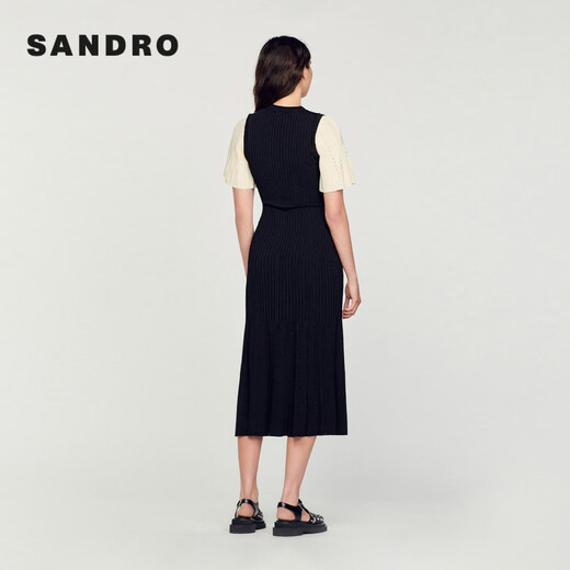 SANDRO女装黑色气质长款针织法式连衣裙SFPRO03177 黑色 36