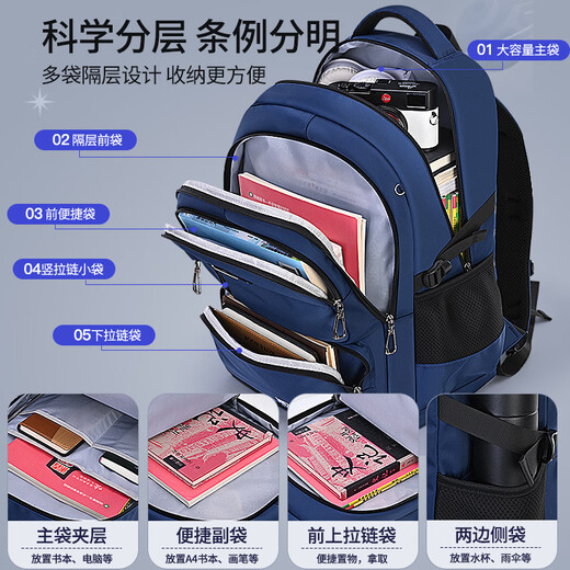 迪士尼小学生男孩三至六年级大容量轻便男生初高中生防水护脊减负双肩包 SM12027黑色大号（3-6年级）