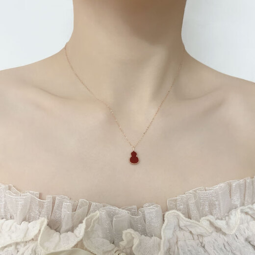 Puli 18K sand gold gourd pendant color gold rose gold plated pendant red agate clavicle chain set chain gift for women 18K gold rose gold (single pendant) small gourd