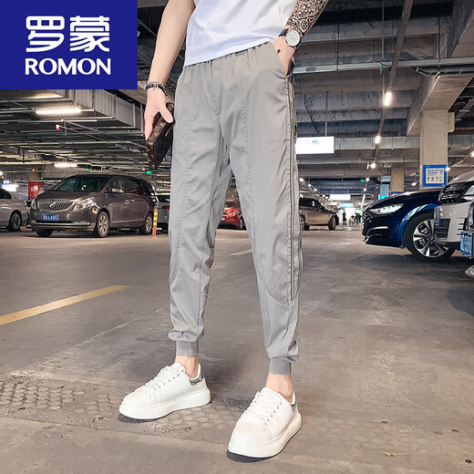 Romon Marendy Brand Осень High Street Foot Bining Casual для мужчин весна и летом 2024 г. Новые универсальные брюки Slim Fit Black H841 31