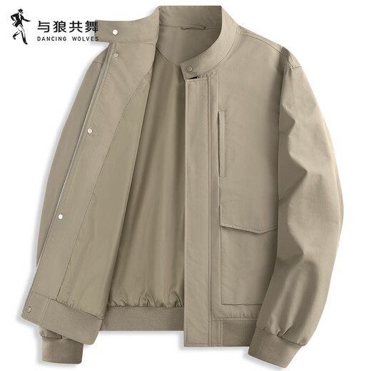 Dancing with Wolves Harrington Stand-Up Collar Jacket for Men 2025 Spring New informal de chaqueta juvenil múltiple a prueba de viento 1026 Caki 701 2xl (185)