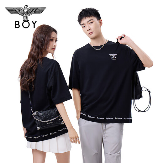 BOY LONDON【夜光logo】春夏情侣款字母夜光印花潮牌休闲短袖T恤N01908 黑色 L （码数偏大，建议选小1码）