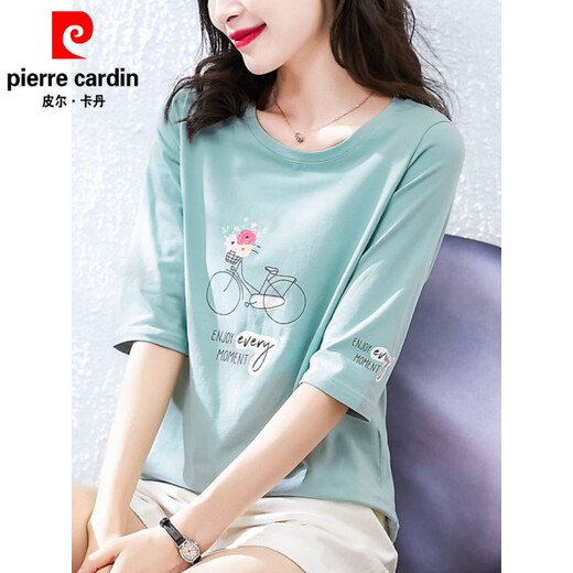 皮尔卡丹（pierre cardin）2025新款春秋纯·棉七分袖t恤女士中袖宽松设计感青春短袖夏季上 1XS328白色+W6172冰蓝 M (建议80-105斤)
