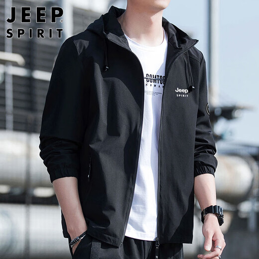 JEEP SPIRIT Jeep Jacket Men's Hooded Autumn and Winter Jacket Men's Casual Men's Tops Black 2XL