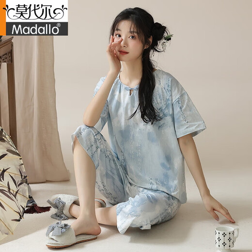 MODAL CHINESS STYLE Pyjama 2025 Sommer kurzärmeligte Kumpel-Hosenanzug Frei und bequem, um Baumwoll-Hauskleidung außerhalb von 9902 M 75-95jin zu tragen [Jin ist 0,5 kg]