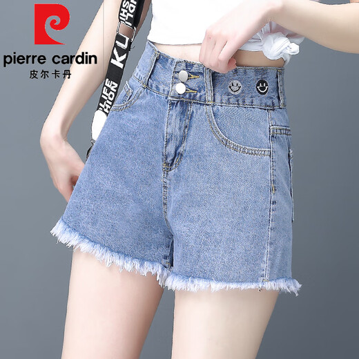 皮尔卡丹（pierre cardin）牛仔短裤女2025夏季韩版高腰外穿毛边宽松显瘦薄款阔腿裤A字热裤 9926#蓝色 S