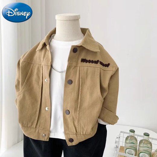 Chaqueta de Disney Boys Spring y Autumn 2025 New Children's Bear Jackets, pequeños y medianos tops casuales de niños, caqui oso 90