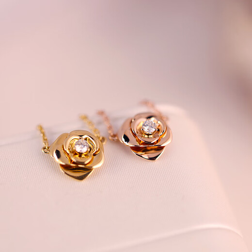 Shi Niao Shi Rui 18K Gold Rose Diamond Necklace Women 2022 New AU750 Color Gold Camellia Premium Clavicle Chain 18K Yellow Gold