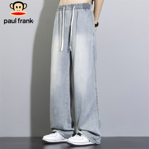 大嘴猴（paul frank）牛仔裤男夏季天丝垂感冰丝裤子男士宽松休闲裤男裤 怀旧蓝色 XL