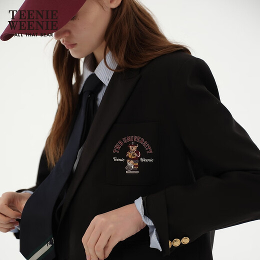 Teenie Weenie Bear Blazer Women's Autumn and Winter College Style Casual Small Single-breasted Small Blazer Women's Black M (165)