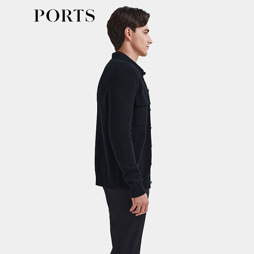 PORTS men's clothing 2025 spring and summer new wool cashmere blended soft and warm jacket knitted cardigan black S