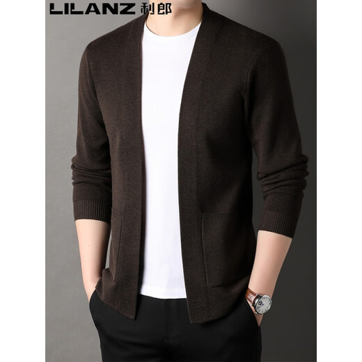 Lilang Cardigan Herren Strick-Strickjacke im Frühling und Herbst Neuen Stil mittleren und jungen Menschen mit modischer und vielseitiger purer Pulloverjacke schwarzer HPL-A32321 XL 175