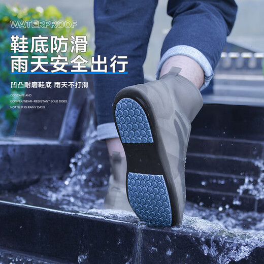 JCZS雨鞋品质男款鞋套防雨防水防滑加厚耐磨水鞋雨靴雨天外穿硅胶雨鞋 中筒茶色 M【适合34-36码】