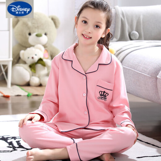 迪士尼（Disney）女童睡衣春秋长袖套装儿童纯棉家居服秋天女孩宝宝中大童卡通全棉 K11164爱心熊 170 8码【身高90-100cm】