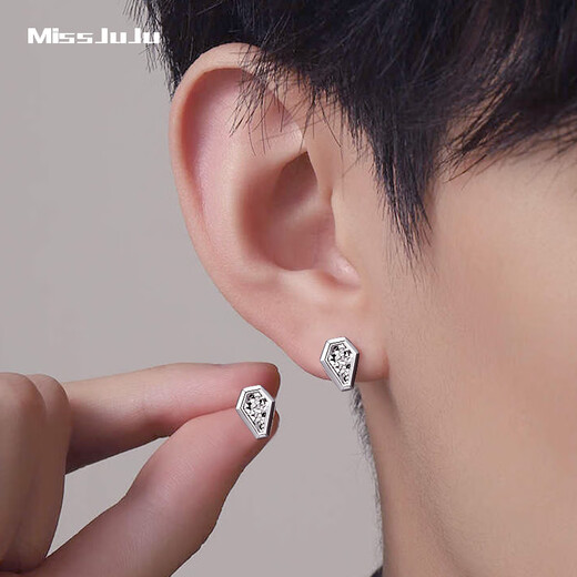 Miss JuJu pt950 platinum earrings for men platinum natal year snake year zodiac men's trendy fashion geometric snake earrings single 1.5-1.7g - no certificate
