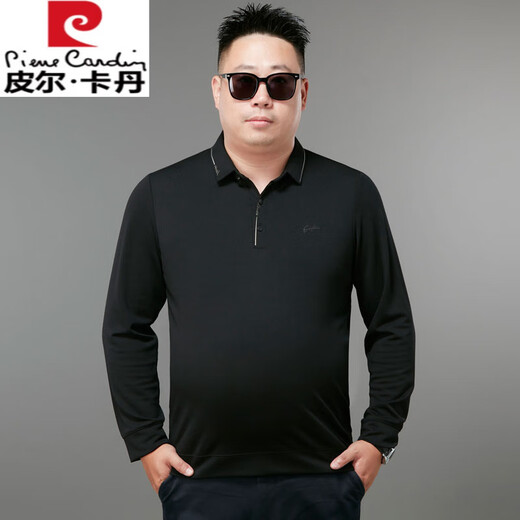 皮尔卡丹（pierre cardin）胖子大码男装长袖T恤宽松翻领加肥加大中年爸爸秋衣大肚子Polo衫 蓝色:F9923 5XL :建议220-240斤