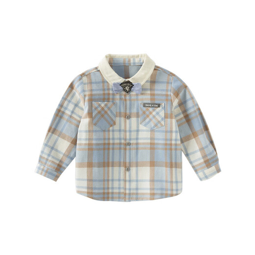 DAVE&BELLA children's new shirt, college style boy's shirt, children's clothes, baby boy's spring cotton plaid top, blue plaid, in stock, 130 cm (recommended height 120-130cm)